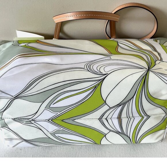 New Tory Burch Twisty Flower Ella Nylon Printed Tote Chartreuse - Picture 4 of 6